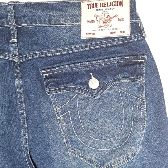 True Religion Geno Relaxed Slim SN Flap Jeans Mens 33x32 Dark Shivering Wash NWT - Picture 11 of 13
